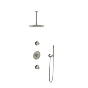 Hotbath Buddy IBS1 inbouw regendoucheset met staafhanddouche aan houder en 30cm ronde hoofddouche aan 30cm plafondarm geborsteld nikkel - Loodgieter in hengelo