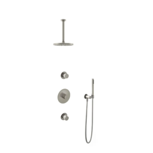 Hotbath Buddy IBS1 inbouw regendoucheset met staafhanddouche aan houder en 20cm ronde hoofddouche aan 30cm plafondarm geborsteld nikkel - Loodgieter in hengelo