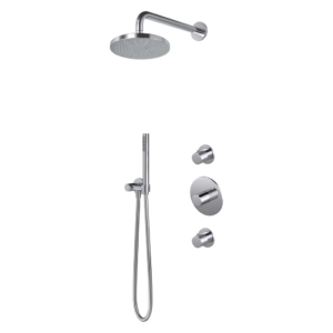 Hotbath Buddy IBS1 inbouw regendoucheset met staafhanddouche aan houder en 20cm ronde hoofddouche aan 35cm wandarm chroom - Loodgieter in hengelo