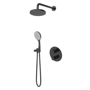 Hotbath Buddy IBS12A inbouw regendoucheset met ronde handdouche aan houder en 20cm hoofddouche aan wandarm geborsteld zwart PVD - Loodgieter in hengelo