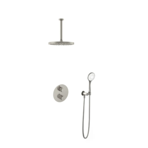 Hotbath Buddy IBS1A inbouw regendoucheset met ronde handdouche aan glijstang en 30cm ronde hoofddouche aan 30cm plafondarm geborsteld nikkel - Loodgieter in hengelo