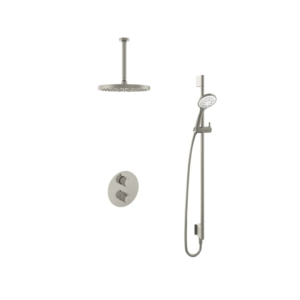Hotbath Buddy IBS1A inbouw regendoucheset met ronde handdouche aan glijstang en 30cm ronde hoofddouche aan 30cm plafondarm geborsteld nikkel - Loodgieter in hengelo