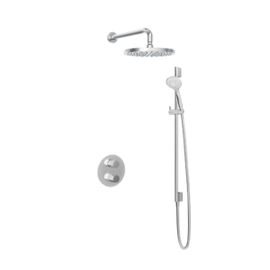 Hotbath Buddy IBS1A inbouw regendoucheset met ronde handdouche aan glijstang en 30cm ronde hoofddouche aan 35cm wandarm chroom - Loodgieter in hengelo