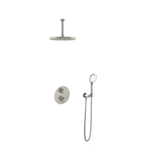 Hotbath Buddy IBS1A inbouw regendoucheset met ronde handdouche aan houder en 30cm ronde hoofddouche aan 15cm plafondarm geborsteld nikkel - Loodgieter in hengelo