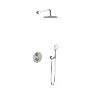 Hotbath Buddy IBS1A inbouw regendoucheset met ronde handdouche aan houder en 20cm ronde hoofddouche aan 35cm wandarm geborsteld nikkel - Loodgieter in hengelo