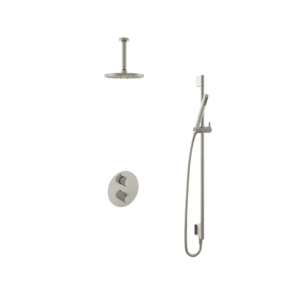Hotbath Buddy IBS1A inbouw regendoucheset met staafhanddouche aan glijstang en 20cm ronde hoofddouche aan 15cm plafondarm geborsteld nikkel - Loodgieter in hengelo