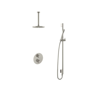 Hotbath Buddy IBS1A inbouw regendoucheset met staafhanddouche aan glijstang en 20cm ronde hoofddouche aan 30cm plafondarm geborsteld nikkel - Loodgieter in hengelo