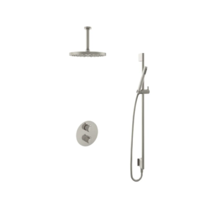 Hotbath Buddy IBS1A inbouw regendoucheset met staafhanddouche aan glijstang en 30cm ronde hoofddouche aan 15cm plafondarm geborsteld nikkel - Loodgieter in hengelo