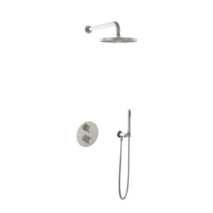 Hotbath Buddy IBS1A inbouw regendoucheset met staafhanddouche aan houder en 25cm ronde hoofddouche aan 35cm wandarm geborsteld nikkel - Loodgieter in hengelo