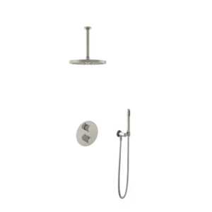Hotbath Buddy IBS1A inbouw regendoucheset met staafhanddouche aan houder en 30cm ronde hoofddouche aan 30cm plafondarm geborsteld nikkel - Loodgieter in hengelo