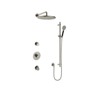Hotbath Cobber IBS20 inbouw regendoucheset met ronde handdouche aan glijstang en 30cm ronde hoofddouche aan 40cm wandarm geborsteld nikkel - Loodgieter in hengelo
