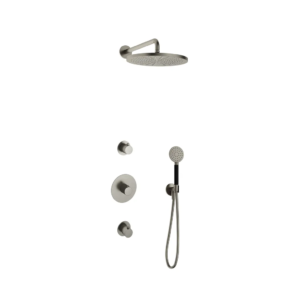Hotbath Cobber IBS20 inbouw regendoucheset met ronde handdouche aan houder en 30cm ronde hoofddouche aan 40cm wandarm geborsteld nikkel - Loodgieter in hengelo