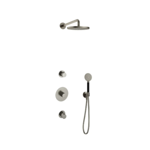 Hotbath Cobber IBS20 inbouw regendoucheset met ronde handdouche aan houder en 20cm ronde hoofddouche aan 40cm wandarm geborsteld nikkel - Loodgieter in hengelo