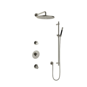 Hotbath Cobber IBS20 inbouw regendoucheset met staafhanddouche aan glijstang en 30cm ronde hoofddouche aan 40cm wandarm geborsteld nikkel - Loodgieter in hengelo