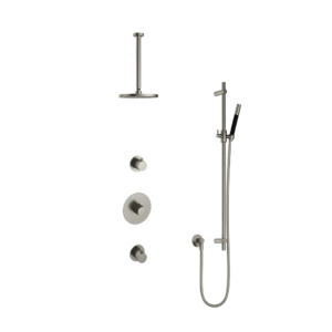 Hotbath Cobber IBS20 inbouw regendoucheset met staafhanddouche aan glijstang en 20cm ronde hoofddouche aan 30cm plafondarm geborsteld nikkel - Loodgieter in hengelo