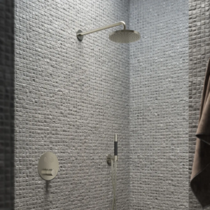 Hotbath Cobber IBS22 inbouw regendoucheset met staafhanddouche aan houder en 20cm ronde hoofddouche aan 40cm wandarm geborsteld nikkel - Loodgieter in hengelo