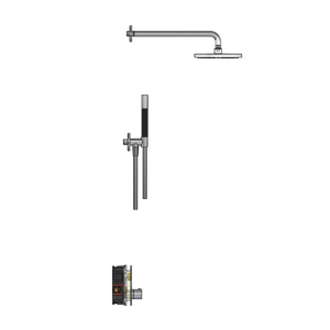 Hotbath Cobber IBS22 inbouw regendoucheset met staafhanddouche aan houder en 20cm ronde hoofddouche aan 40cm wandarm chroom - Loodgieter in hengelo