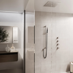 Hotbath Cobber IBS27 inbouw regendoucheset met ronde handdouche aan glijstang en 38cm vierkante hoofddouche geborsteld nikkel - Loodgieter in hengelo