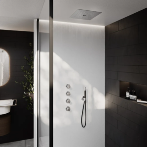 Hotbath Cobber IBS27 inbouw regendoucheset met staafhanddouche aan houder en 38cm vierkante hoofddouche chroom - Loodgieter in hengelo
