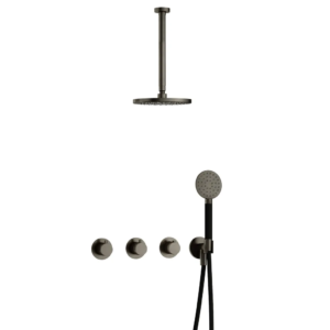 Hotbath Cobber IBS70 inbouw regendoucheset met ronde handdouche aan houder en 20cm ronde hoofddouche aan 30cm plafondarm verouderd ijzer - Loodgieter in hengelo