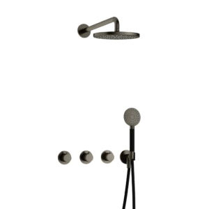 Hotbath Cobber IBS70 inbouw regendoucheset met ronde handdouche aan houder en 20cm ronde hoofddouche aan 40cm wandarm verouderd ijzer - Loodgieter in hengelo