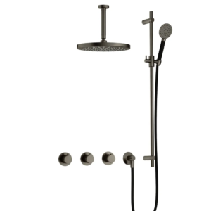 Hotbath Cobber IBS70 inbouw regendoucheset met ronde handdouche aan houder en 30cm ronde hoofddouche aan 15cm plafondarm verouderd ijzer - Loodgieter in hengelo