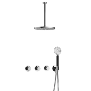 Hotbath Cobber IBS70 inbouw regendoucheset met ronde handdouche aan houder en 30cm ronde hoofddouche aan 30cm plafondarm chroom - Loodgieter in hengelo