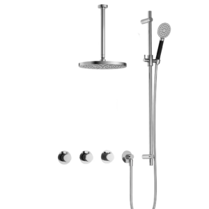 Hotbath Cobber IBS70 inbouw regendoucheset met ronde handdouche aan houder en 30cm ronde hoofddouche aan 30cm plafondarm chroom - Loodgieter in hengelo