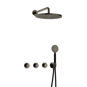 Hotbath Cobber IBS70 inbouw regendoucheset met ronde handdouche aan houder en 30cm ronde hoofddouche aan 40cm wandarm verouderd ijzer - Loodgieter in hengelo
