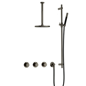 Hotbath Cobber IBS70 inbouw regendoucheset met staafhanddouche aan glijstang en 20cm ronde hoofddouche aan 30cm plafondarm verouderd ijzer - Loodgieter in hengelo