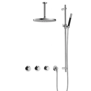 Hotbath Cobber IBS70 inbouw regendoucheset met staafhanddouche aan glijstang en 30cm ronde hoofddouche aan 15cm plafondarm chroom - Loodgieter in hengelo