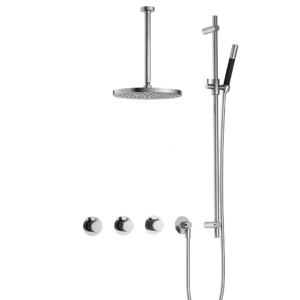 Hotbath Cobber IBS70 inbouw regendoucheset met staafhanddouche aan glijstang en 30cm ronde hoofddouche aan 30cm plafondarm chroom - Loodgieter in hengelo