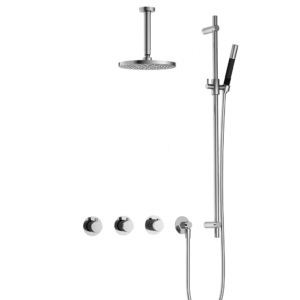 Hotbath Cobber IBS70 inbouw regendoucheset met staafhanddouche aan glijstang en 20cm ronde hoofddouche aan 15cm plafondarm chroom - Loodgieter in hengelo