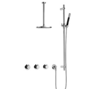 Hotbath Cobber IBS70 inbouw regendoucheset met staafhanddouche aan glijstang en 20cm ronde hoofddouche aan 30cm plafondarm chroom - Loodgieter in hengelo