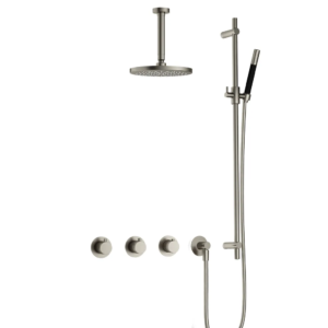 Hotbath Cobber IBS70 inbouw regendoucheset met staafhanddouche aan glijstang en 20cm ronde hoofddouche aan 15cm plafondarm geborsteld nikkel - Loodgieter in hengelo