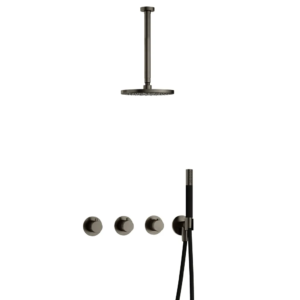 Hotbath Cobber IBS70 inbouw regendoucheset met staafhanddouche aan houder en 20cm ronde hoofddouche aan 30cm plafondarm verouderd ijzer - Loodgieter in hengelo
