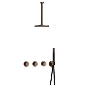 Hotbath Cobber IBS70 inbouw regendoucheset met staafhanddouche aan houder en 20cm ronde hoofddouche aan 30cm plafondarm verouderd messing - Loodgieter in hengelo