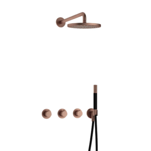 Hotbath Cobber IBS70 inbouw regendoucheset met staafhanddouche aan houder en 20cm ronde hoofddouche aan 40cm wandarm geborsteld koper PVD - Loodgieter in hengelo