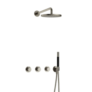 Hotbath Cobber IBS70 inbouw regendoucheset met staafhanddouche aan houder en 20cm ronde hoofddouche aan 40cm wandarm geborsteld nikkel - Loodgieter in hengelo
