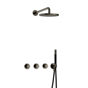 Hotbath Cobber IBS70 inbouw regendoucheset met staafhanddouche aan houder en 20cm ronde hoofddouche aan 40cm wandarm verouderd ijzer - Loodgieter in hengelo