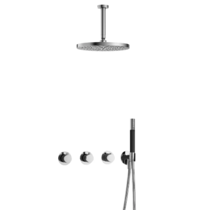 Hotbath Cobber IBS70 inbouw regendoucheset met staafhanddouche aan houder en 30cm ronde hoofddouche aan 15cm plafondarm chroom - Loodgieter in hengelo