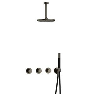 Hotbath Cobber IBS70 inbouw regendoucheset met staafhanddouche aan houder en 20cm ronde hoofddouche aan 15cm plafondarm verouderd ijzer - Loodgieter in hengelo
