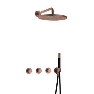 Hotbath Cobber IBS70 inbouw regendoucheset met staafhanddouche aan houder en 30cm ronde hoofddouche aan 40cm wandarm geborsteld koper PVD - Loodgieter in hengelo