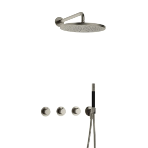 Hotbath Cobber IBS70 inbouw regendoucheset met staafhanddouche aan houder en 30cm ronde hoofddouche aan 40cm wandarm geborsteld nikkel - Loodgieter in hengelo