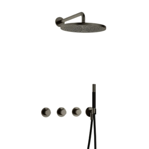 Hotbath Cobber IBS70 inbouw regendoucheset met staafhanddouche aan houder en 30cm ronde hoofddouche aan 40cm wandarm verouderd ijzer - Loodgieter in hengelo
