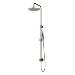 Hotbath Cobber M538 opbouw regendoucheset zonder mengkraan met staafhanddouche en 30cm ronde hoofddouche aan glijstang geborsteld nikkel - Loodgieter in hengelo