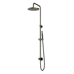 Hotbath Cobber M538 opbouw regendoucheset zonder mengkraan met staafhanddouche en 30cm ronde hoofddouche aan glijstang verouderd ijzer - Loodgieter in hengelo