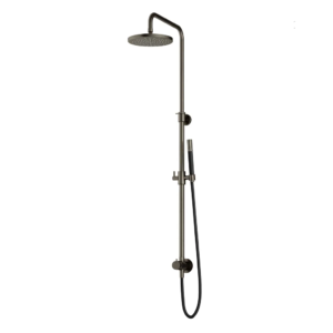 Hotbath Cobber M538 opbouw regendoucheset zonder mengkraan met staafhanddouche en 20cm ronde hoofddouche aan glijstang verouderd ijzer - Loodgieter in hengelo