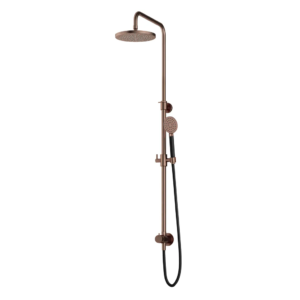 Hotbath Cobber M538 opbouw regendoucheset zonder mengkraan met ronde handdouche en 20cm ronde hoofddouche aan glijstang geborsteld koper PVD - Loodgieter in hengelo