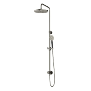 Hotbath Cobber M538 opbouw regendoucheset zonder mengkraan met ronde handdouche en 30cm ronde hoofddouche aan glijstang geborsteld nikkel - Loodgieter in hengelo